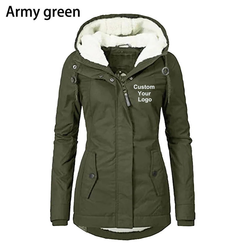 New Custom Your Logo Parker Coat New Warm Coat for Fall/winter Women's Long-sleeved Zipper Pocket Padded Coat Jacket