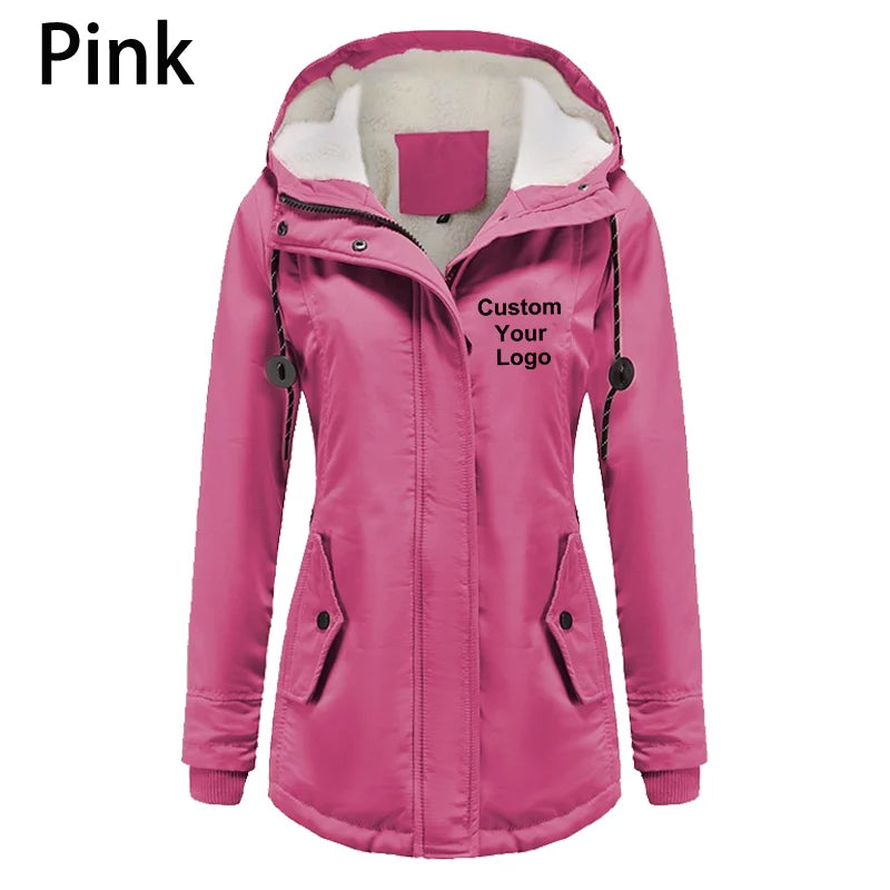 New Custom Your Logo Parker Coat New Warm Coat for Fall/winter Women's Long-sleeved Zipper Pocket Padded Coat Jacket