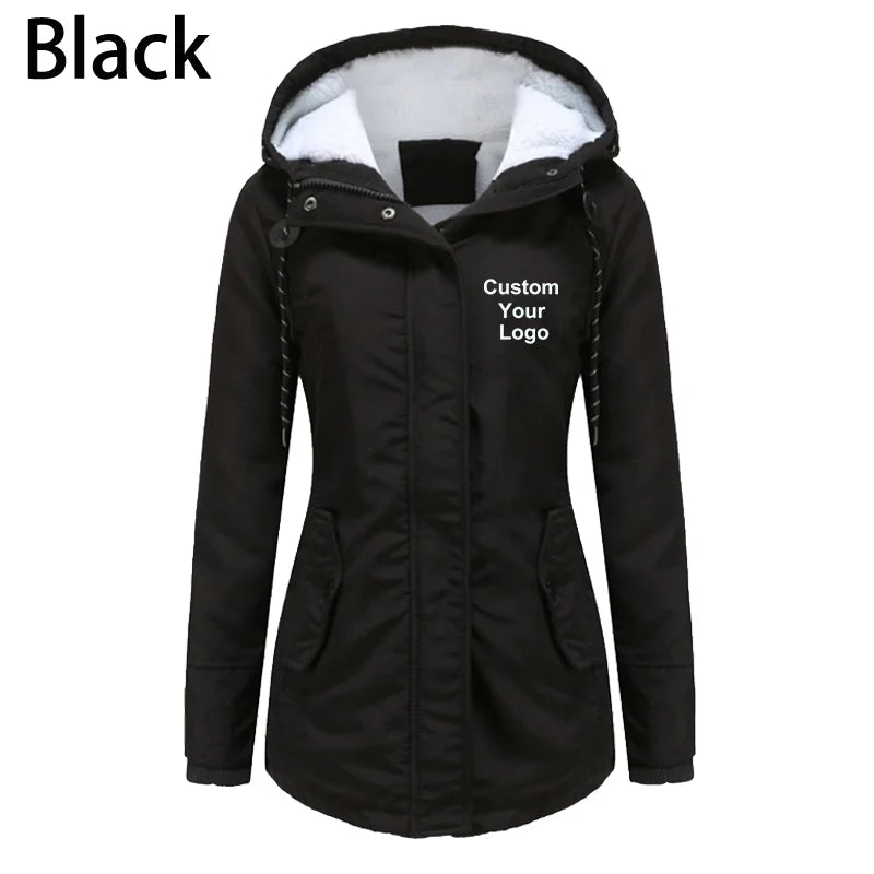 New Custom Your Logo Parker Coat New Warm Coat for Fall/winter Women's Long-sleeved Zipper Pocket Padded Coat Jacket